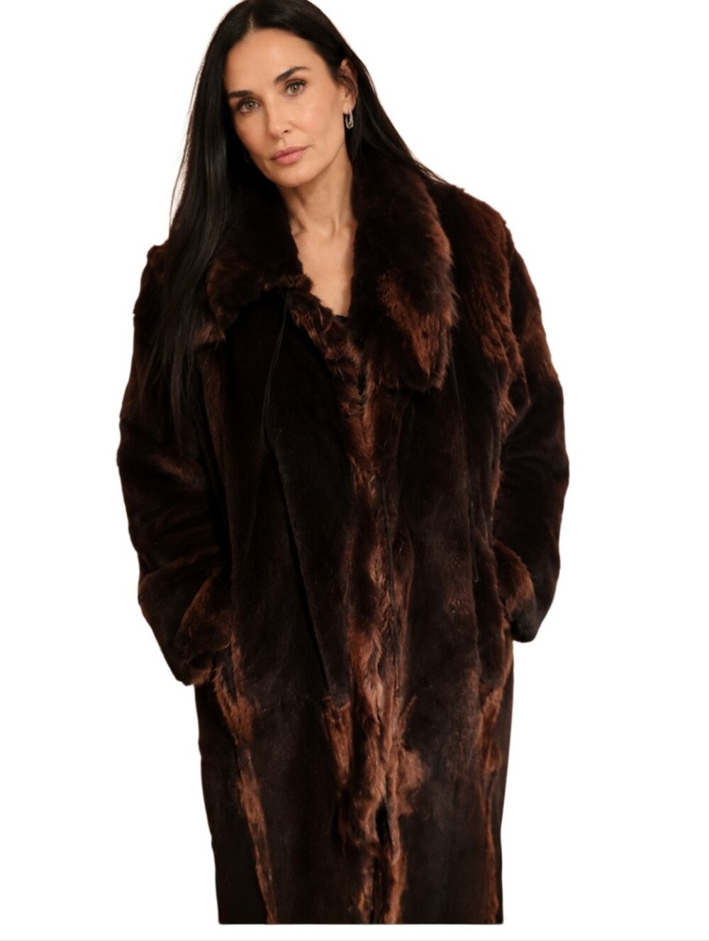 Neiman Marcus Long Deep Purple Real Fur Reverse Coat Hand Painted Suede Inner